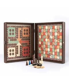 CBLS34BRO Manopoulos Chess/Backgammon/Ludo/Snakes - Vintage - Wenge Replica Wooden Case, фото 