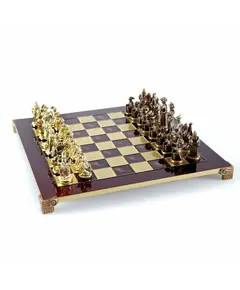 S12CRED Manopoulos Medieval Knights chess set with bronze-gold chessmen / Red chessboard, фото 