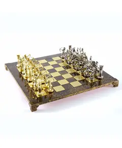 S10BRO Manopoulos Archers chess set with gold-silver chessmen/Brown chessboard 44cm, фото 