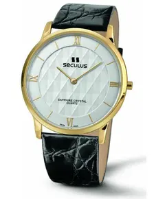 Мужские часы Seculus 4455.1.106 white, pvd, black leather, фото 