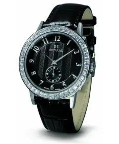 Женские часы Seculus 1675.2.1069 black, ss cz stones, black leather, фото 