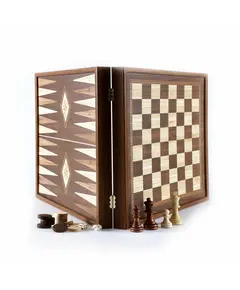 STP36E Manopoulos Backgammon & Chess Olive branch design in Walnut replica wood case 41x41cm, зображення 