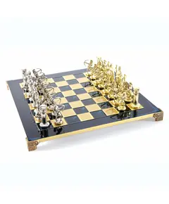 S10BLU Manopoulos Archers chess set with gold-silver chessmen/Blue chessboard 44cm, фото 