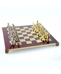 S4RED Manopoulos Greek Mythology chess set with gold-silver chessmen/Red chessboard 36cm, зображення 