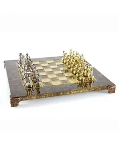 S3BRO Manopoulos Greek Roman Period chess set with gold-silver chessmen / Brown chessboard 28cm, зображення 