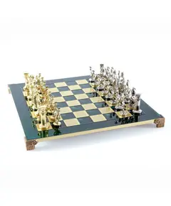 S3GRE Manopoulos Greek Roman Period chess set with gold-silver chessmen / Green chessboard 28cm, фото 
