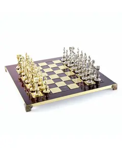 S9RED Manopoulos Renaissance chess set with gold-silver chessmen/Red chessboard 36cm, фото 