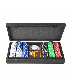 PXL10.300 Manopoulos Poker set (300pcs of 11,50gr & 2*playing cards) in Black wooden replica case, зображення 