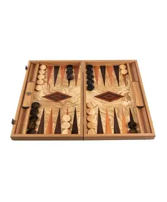 BEE2 Manopoulos Handmade Olive Burl Inlaid Backgammon with Wenge & Mahogany points with Side racks 38x23cm, фото 