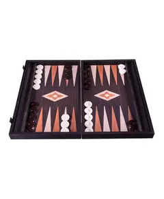 BXL1VV Manopoulos Handmade Wooden Backgammon Wenge Replica with Walnut & Oak points with Sideracks 48x30cm, зображення 
