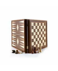 STP28E Manopoulos Backgammon & Chess Olive branch design in Walnut replica wood case 27x27cm, зображення 