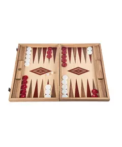BKD1RED Manopoulos Handmade Oak & American Walnut Inlaid Backgammon with Red & Walnut points with Side racks, зображення 