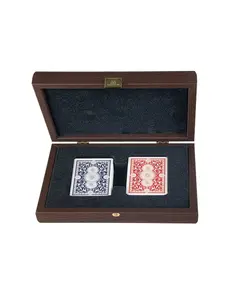 CLE20OST Manopoulos Plastic coated playing cards in Brown Leather Ostrich tote wooden case 24x17cm, фото 