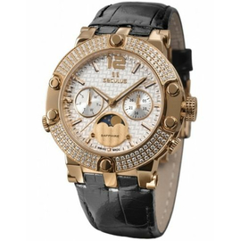 Женские часы Seculus 1690.5.706 white, pvd-r with stones, black leather, фото 