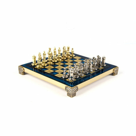 S1BLU 20х20см Manopoulos Byzantine Empire chess set with gold-silver chessmen / Blue chessboard, фото 