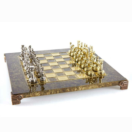 S3BRO Manopoulos Greek Roman Period chess set with gold-silver chessmen / Brown chessboard 28cm, image 