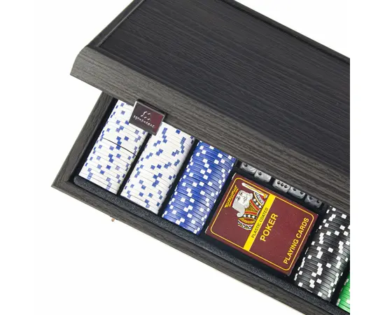 PXL10.300 Manopoulos Poker set (300pcs of 11,50gr & 2*playing cards) in Black wooden replica case, фото 4