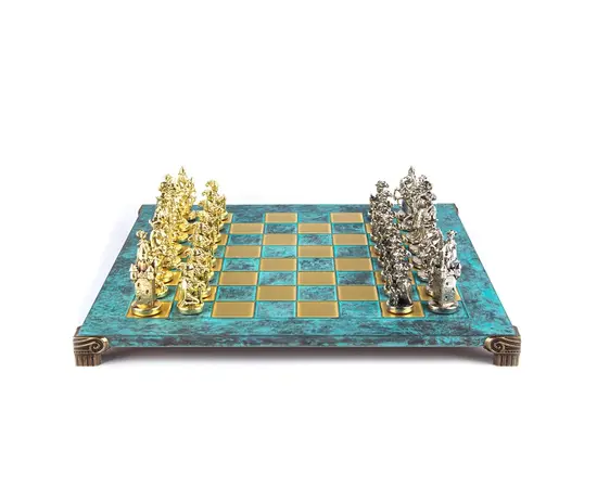 S12TIR Manopoulos Medieval Knights Metal Chess set with Gold & Silver Chessmen & 44cm Chessboard in Antique, фото 4