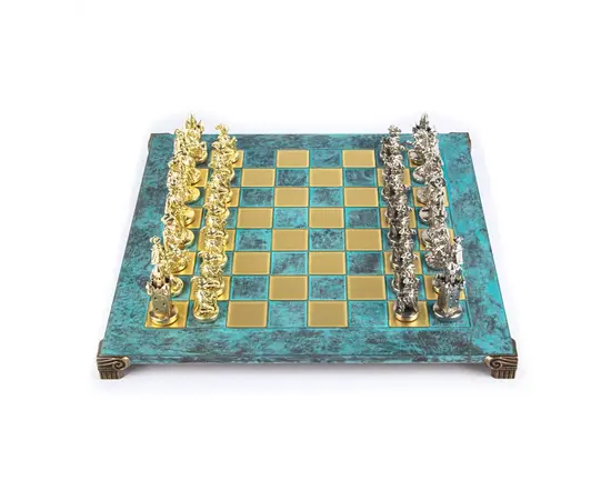 S12TIR Manopoulos Medieval Knights Metal Chess set with Gold & Silver Chessmen & 44cm Chessboard in Antique, зображення 5