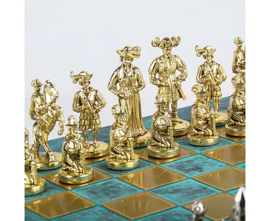 S12TIR Manopoulos Medieval Knights Metal Chess set with Gold & Silver Chessmen & 44cm Chessboard in Antique, фото 6