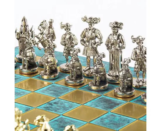 S12TIR Manopoulos Medieval Knights Metal Chess set with Gold & Silver Chessmen & 44cm Chessboard in Antique, фото 7