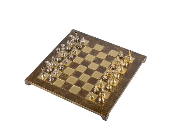 S34BRO Manopoulos Classic Metal Staunton Chess set with Gold & Silver Chessmen & 36cm Chessboard in Brown, зображення 4