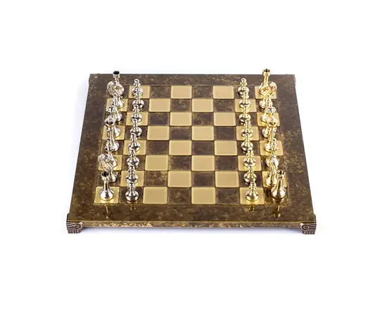 S34BRO Manopoulos Classic Metal Staunton Chess set with Gold & Silver Chessmen & 36cm Chessboard in Brown, зображення 5