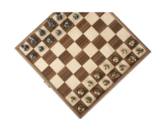 SKW32Z30K Manopoulos Wooden Chess set with Metal Staunton Chessmen & Walnut/Oak Chessboard 27cm Inlaid on wooden box, зображення 6