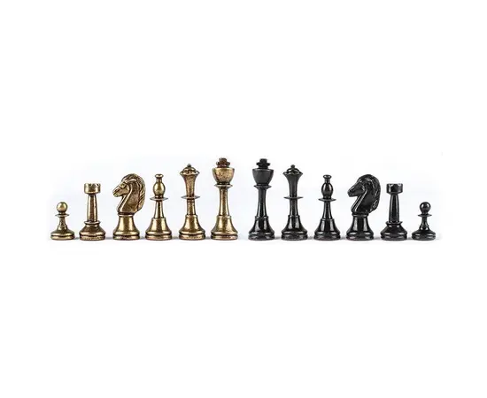 SKW34E40H Manopoulos Wooden Chess set - Metal Staunton Chessmen & Olive Burl/Wenge Chessboard 35cm Inlaid on wooden box, фото 3