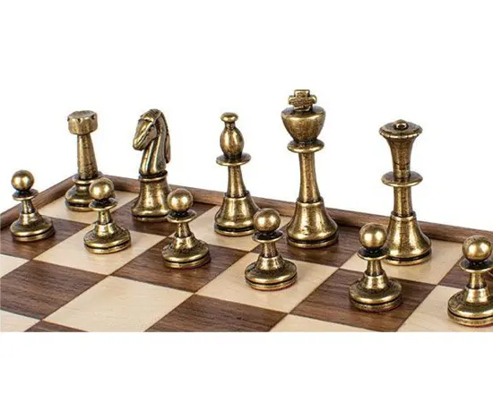 SKW34Z40K Manopoulos Wooden Chess set with Metal Staunton Chessmen & Walnut/Oak Chessboard 35cm Inlaid on wooden box, фото 4