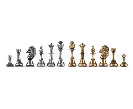 SKW34Z40K Manopoulos Wooden Chess set with Metal Staunton Chessmen & Walnut/Oak Chessboard 35cm Inlaid on wooden box, фото 5