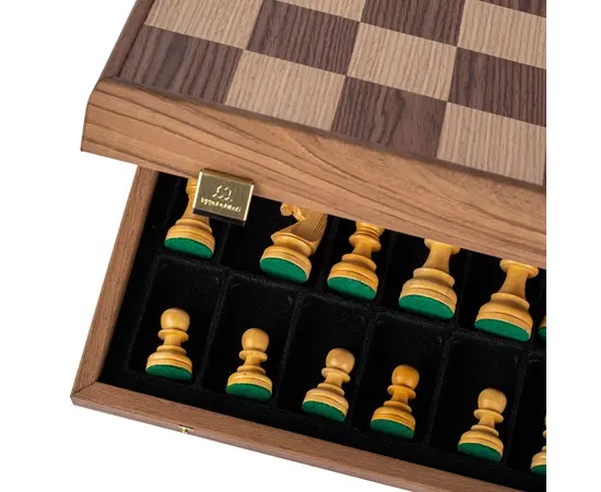 SKW43B50K Manopoulos Wooden Chess set with Staunton Chessmen & Walnut Chessboard 43cm Inlaid on wooden box, зображення 5