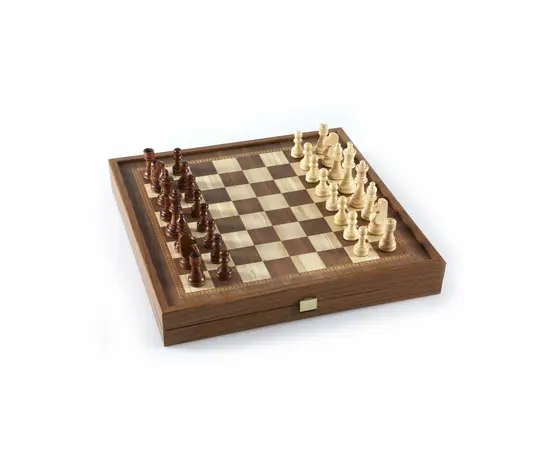 STP28E Manopoulos Backgammon & Chess Olive branch design in Walnut replica wood case 27x27cm, фото 3
