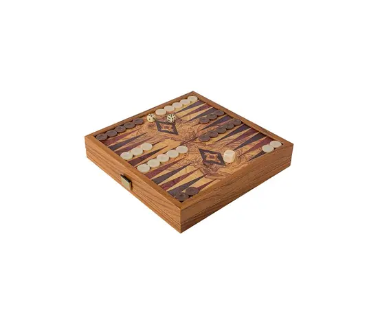 STP28P Manopoulos Chess/Backgammon - Olive Burl design in Walnut replica wooden case, зображення 3