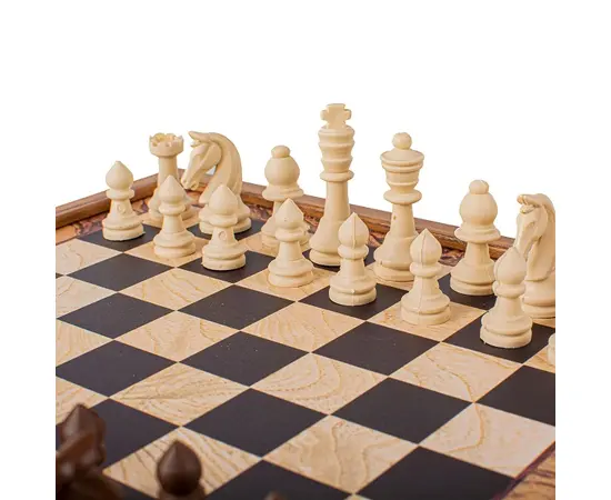 STP28P Manopoulos Chess/Backgammon - Olive Burl design in Walnut replica wooden case, зображення 7