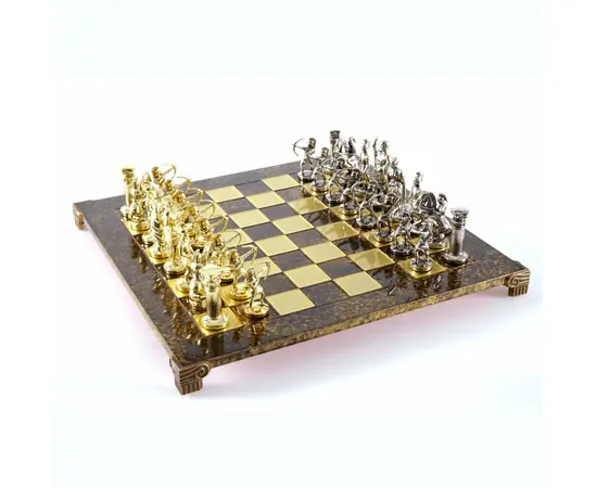 S10BRO Manopoulos Archers chess set with gold-silver chessmen/Brown chessboard 44cm, фото 