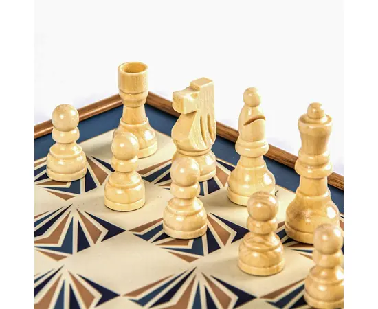 CBLS34BLU Manopoulos Chess/Backgammon/Ludo/Snakes - Navy Blue - Walnut Replica Wooden Case, фото 6