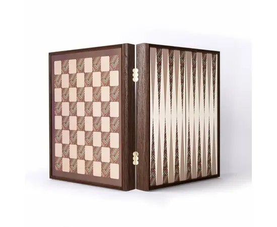 CBLS34BRO Manopoulos Chess/Backgammon/Ludo/Snakes - Vintage - Wenge Replica Wooden Case, фото 2