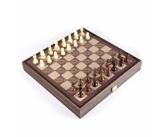 CBLS34BRO Manopoulos Chess/Backgammon/Ludo/Snakes - Vintage - Wenge Replica Wooden Case, фото 3