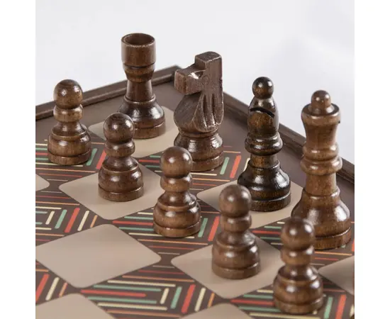 CBLS34BRO Manopoulos Chess/Backgammon/Ludo/Snakes - Vintage - Wenge Replica Wooden Case, фото 6