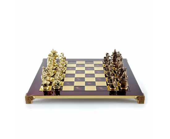 S12CRED Manopoulos Medieval Knights chess set with bronze-gold chessmen / Red chessboard, фото 2