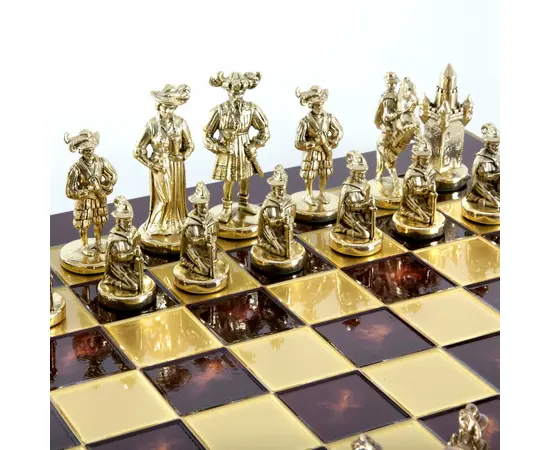S12CRED Manopoulos Medieval Knights chess set with bronze-gold chessmen / Red chessboard, фото 4
