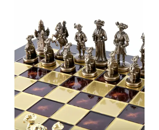 S12CRED Manopoulos Medieval Knights chess set with bronze-gold chessmen / Red chessboard, фото 5