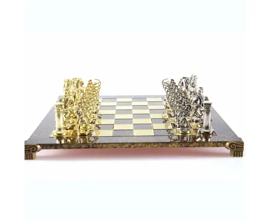 S10BRO Manopoulos Archers chess set with gold-silver chessmen/Brown chessboard 44cm, фото 2