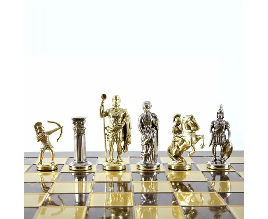S10BRO Manopoulos Archers chess set with gold-silver chessmen/Brown chessboard 44cm, фото 3