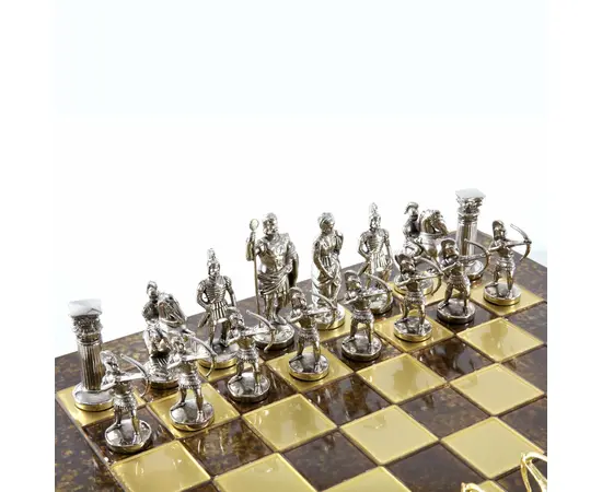 S10BRO Manopoulos Archers chess set with gold-silver chessmen/Brown chessboard 44cm, фото 5