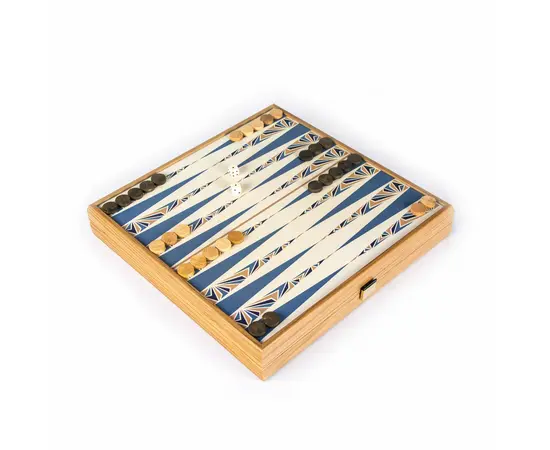 CBLS34BLU Manopoulos Chess/Backgammon/Ludo/Snakes - Navy Blue - Walnut Replica Wooden Case, фото 4