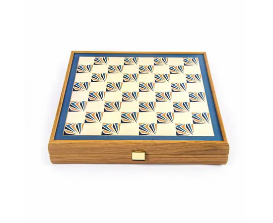 CBLS34BLU Manopoulos Chess/Backgammon/Ludo/Snakes - Navy Blue - Walnut Replica Wooden Case, фото 7