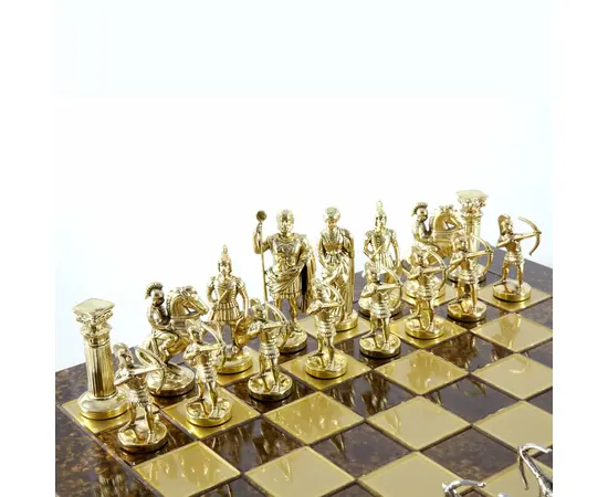 S10BRO Manopoulos Archers chess set with gold-silver chessmen/Brown chessboard 44cm, фото 4