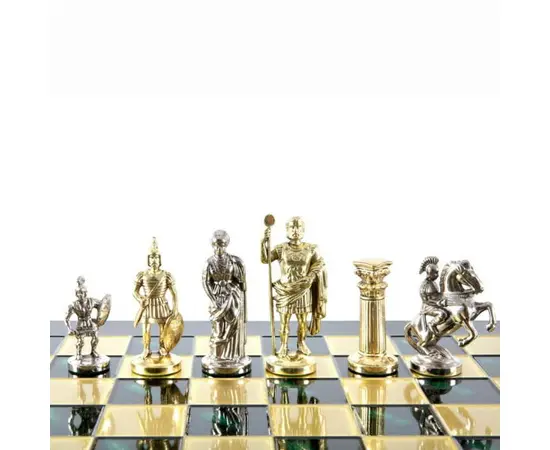 S3GRE Manopoulos Greek Roman Period chess set with gold-silver chessmen / Green chessboard 28cm, зображення 3